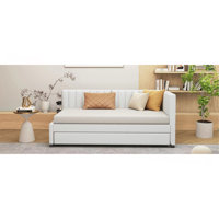 Upholstered Daybed With Trundle Twin Size Sofa Bed Frame No Box Spring Needed, Linen Fabric by Ebern Designs