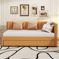 Upholstered Daybed With Trundle Twin Size Sofa Bed Frame No Box Spring Needed, Linen Fabric by Ebern Designs