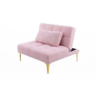 Convertible Sofa Bed Futon With Gold Metal Legs Teddy Fabric by Mercer41