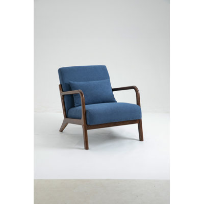 Mid Century Modern Accent Chair With Wood Frame, Upholstered Living Room Chairs With Waist Cushion, Reading Armchair For Bedroom Sunroom by George Oliver