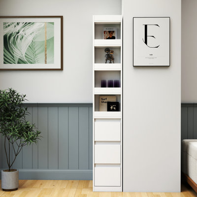 70.87" H Display Storage Cabinet , 4-Tier Shelf, 3 Side Drawers & 4 Small Display Shelves , Modern Wooden Tall Bookshelf Bookcase For Living Room Hom by Latitude Run