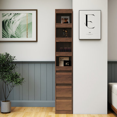 70.87" H Display Storage Cabinet , 4-Tier Shelf, 3 Side Drawers & 4 Small Display Shelves , Modern Wooden Tall Bookshelf Bookcase For Living Room Hom by Latitude Run