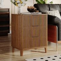 27.56" Fluted 3 Drawers Dresser For Bedroom With Dresser Organizer, Wood Tall Chest Of Drawers & Nightstand by Ophelia & Co.