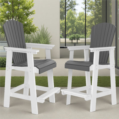 Outdoor Adirondack Bar Stools Set Of 2, 51 Inch Tall Patio Chairs With High Back, All-Weather HDPE Bar Height Stools With Wide Armrests For Garden, Po by Rosecliff Heights