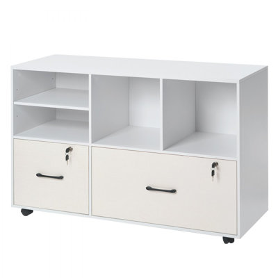 2 Drawer Wooden File Cabinet, Mobile Filing Cabinet with Open Shelves, Lockable Lateral Rolling File Storage with Adjustable Shelves, Free Standing Pr by Ebern Designs