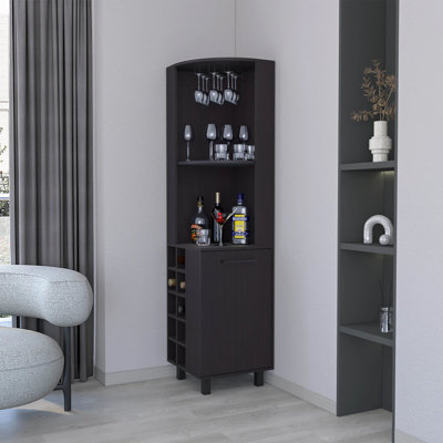 Wengue Corner Bar Cabinet With Glass Holder And Wine Rack by Latitude Run