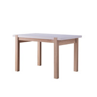 Dining Table Solid Wood Four Leg Posts Two Tone Color Thick Sturdy Hollow Core Construction Table Top by Wrought Studio