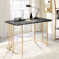 Contemporary Desk With Faux Marble On Top USB & Power Outlet, Gold/Black by Latitude Run