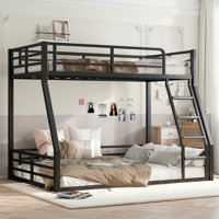 Space-saving Twin Over Full Metal Bunk Bed With Noise-reduced Design, Heavy-duty Floor Bunk Bed For Kids, Teens, And Adults (black) by Ebern Designs