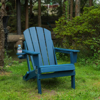 Comfortable Folding Adirondack Chair Hdpe Wood Texture Perfect For Relaxation - Navy Blue by Highland Dunes