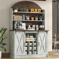 Coffee Bar with 3-Tier Storage, 67" Coffee Bar Cabinet with Sliding Barn Doors & Wine Rack, Kitchen Hutch Cabinet for Living Room, Dining Room by Gracie Oaks
