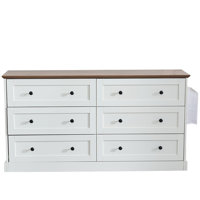 Farmhouse Dresser With Power Outlet, 6-drawer Storage Organizer Chest With Usb Charging Station, Rustic Grey And Brown Dresser For Bedroom, Living Roo by Winston Porter