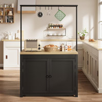 42" Heavy-Duty Kitchen Island - 30mm Thick Countertop, 400lb Capacity, 3-Tier Storage & 5 Hooks, Wood Multi-Functional Cart for Small Spaces by Breakwater Bay