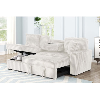 Plush Sectional Sofa W/ Pull Out Sleeper Made With Velvet Fabric by Everly Quinn