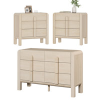 3 Pcs Bedroom Set,6 Drawer Dresser And Nightstand Sets For Bedroom, Double Dresser With Curved Profile Design, Wood Chest Of Drawers Mid Century Stora by Ebern Designs