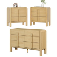 3 Pcs Bedroom Set,6 Drawer Dresser And Nightstand Sets For Bedroom, Double Dresser With Curved Profile Design, Wood Chest Of Drawers Mid Century Stora by Ebern Designs