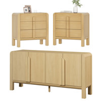 3 Pcs Bedroom Set,Mid Century Dresser And Nightstand Sets For Bedroom, Modern Dresser With Curved Profile Design, Wooden Chest Of Drawers Storage Cabi by Ebern Designs
