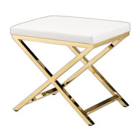 21" White and Gold Faux Leather Vanity Chair by Wrought Studio