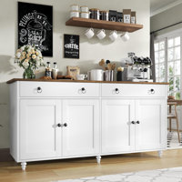Buffet Cabinet with Storage, 55" Sideboard Buffet Cabinet with 2 Drawers and 4 Doors, Modern Farmhouse Coffee Bar Cabinets, Wood Buffet Table for Kitc by Charlton Home