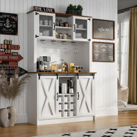 Farmhouse Coffee Bar Cabinet with Sliding Barn Doors, 72