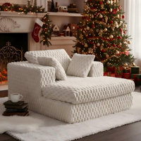 Modern Chaise Lounge Chair, Diamond Tufted Corduroy Sofa Bed for Living Room, Includes Pillows by Mercer41