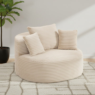 No Assembly Required Corduroy Oval Chaise Lounge, Self-Expanding Sofa with Pillows, Wide Armrest Compact Lounger for Living Room by Mercer41