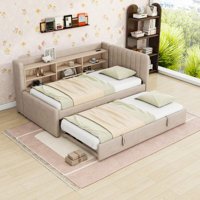 Twin Upholstered Daybed with USB Charging Station and Shelves and Trundle by Latitude Run