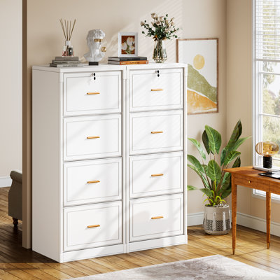 4-drawer Vertical File Cabinet Set Of 2, Office Storage Cabinet With Lock, Adjustable Hanging Bars, 51.2