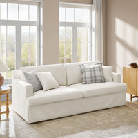 Charter Isadoro 84"W Farmhouse Fully Assembled Square Arm Slipcovered Sofa With Down Blend Fill
