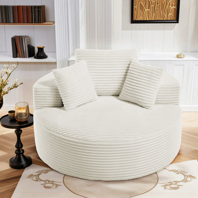 Hartwig Oversized Round Indoor Chaise Lounge Chair, Upholstered Corduroy Deep Seat Cloud Large Sofa Chair, No Assembly Required by Ivy Bronx