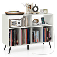 Large Record Player Stand Cabinet With Built-in Power Outlet Open Shelves by Ebern Designs