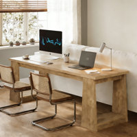 86.6" Home Office Desk for 2 People, Natural Oak by Ophelia & Co.