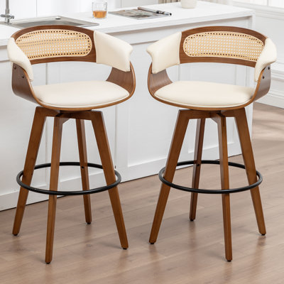 Swivel Upholstered Cane Back Counter Height Bar Stools by Corrigan Studio