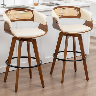 Swivel Upholstered Cane Back Counter Height Bar Stools by Corrigan Studio