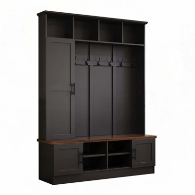 55.1"W Hall Tree with 6 Hooks,Storage Bench with Adjustable Shelves by One Allium Way