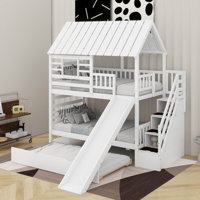 Twin Over Twin Bunk Bed With Trundle And Slide by Harper Orchard