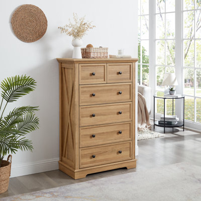 5-Drawer Farmhouse Modern Tall Dresser with Sliding Barn Door, Spacious Storage for Bedroom and Living Areas by Gracie Oaks