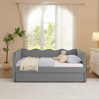 Cozy Twin Size Gingham Daybed with Trundle, USB Port & Wave-Shaped Design by Latitude Run