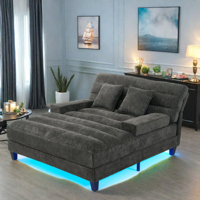 Modern Chenille Upholstered Chaise Lounge With Adjustable Backrest And Led Light Strip by Ivy Bronx