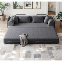 78.7" Convertible Sleeper Sofa Bed - Chenille Folding Floor Couch With 4 Pillows & Side Storage Pocket by Latitude Run