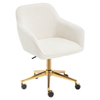 Swivel Boucle Task Chair With Armrest And Gold Steel Frame