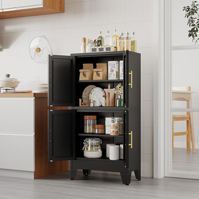 47.25" Metal Pantry Cabinet, Storage Cabinets with 4 Door and 2 Adjustable Shelves, Bathroom Cabinet, Freestanding Cupboard for Kitchen Dining Living by Ebern Designs
