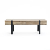 47-Inch Rustic Oak & Black 2-Drawer Coffee Table with Storage by 17 Stories