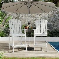 Set of 2 Outdoor Adirondack Barstools with Connecting Tray, Tall Adirondack Chairs Bar Chairs for Deck, Balcony, Backyard, Patio Bar Stool Chair with by Highland Dunes