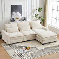 Sectional Cloud Deep Seat Couch Chenille L Shaped Sectional Sofa for Living Room 4-Seats with Movable Ottoman