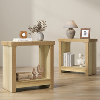 End Tables Set Of 2 For Living Room, Narrow Side Tables With Storage Shelves, Square End Table For Bedroom, Slim Nightstands, Skinny Rectangle Accent by 17 Stories