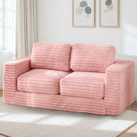 62" Pink Bean Bag Sofa Faux Fur Upholstered Loveseat Floor Sofa With Pillows by Trule