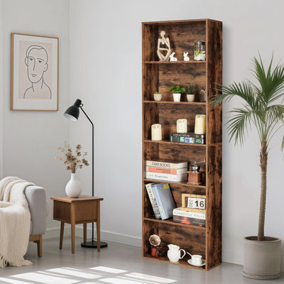 Rustic Industrial Bookcase - 6 Shelf Wood Organizer for Home, Office, Library | Sturdy Tall Storage Shelf for Living Room & Bedroom by 17 Stories