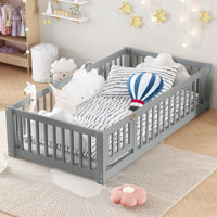 Floor Bed for Kids with Safety Guardrails and Play Door,, Montessori Kids Bedroom Bed by George Oliver