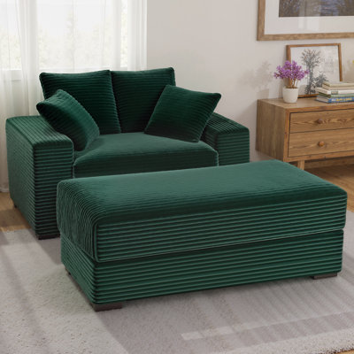 57" Luxury Wide Corduroy Oversized Chaise Lounge Chair with Storage Ottoman, 2 Pillows by Latitude Run